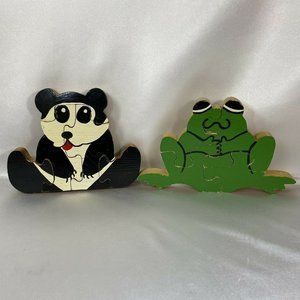 Vintage Wooden Children Puzzles Frog Panda Bear